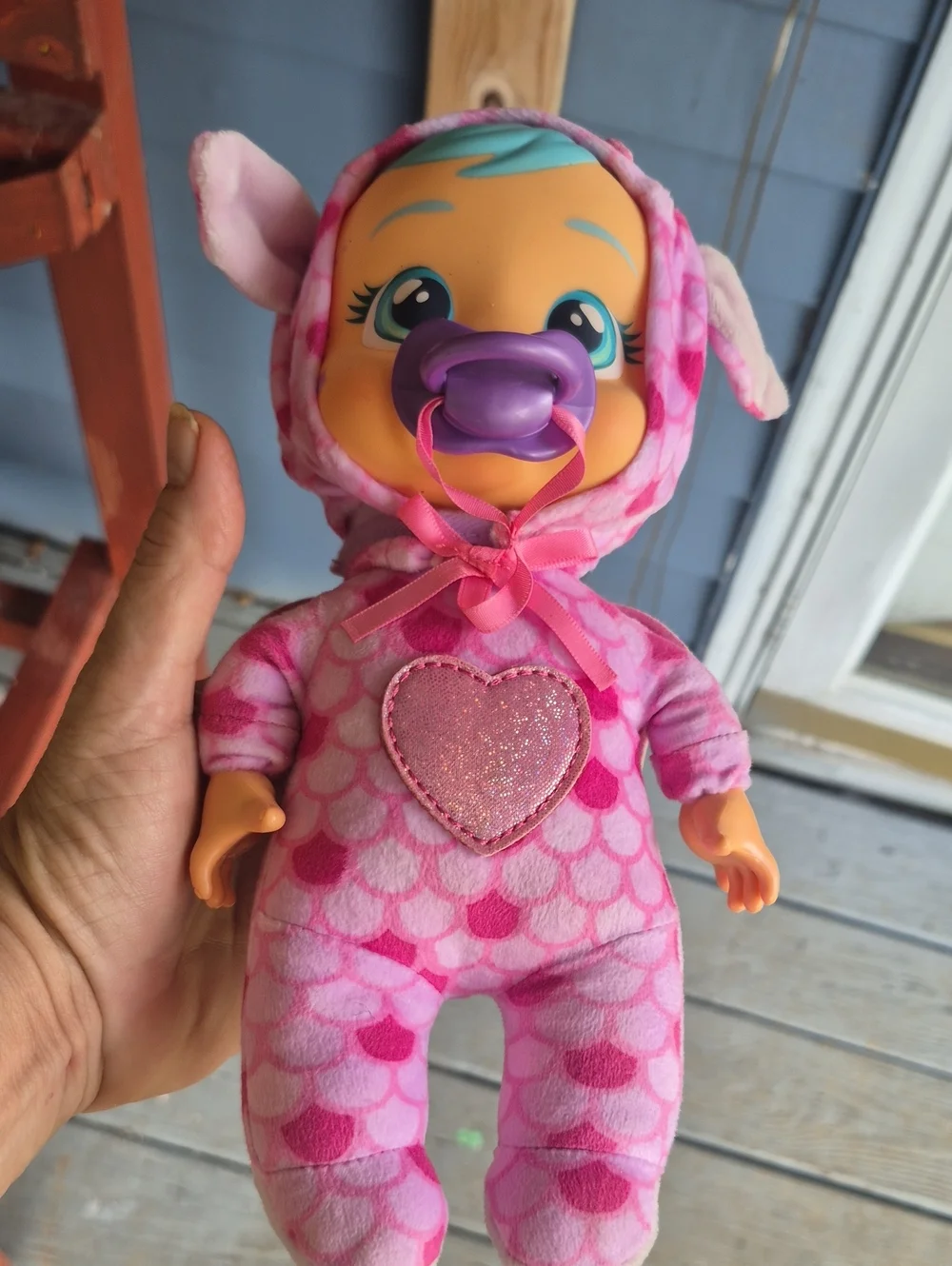 Kewpie Plush Pink Heart Baby Doll with Pacifier - Cute Hooded Plush Dragon Wings